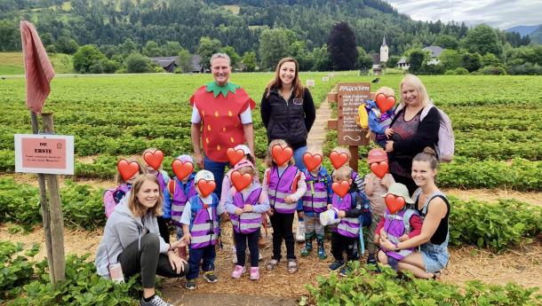 Mit den Tiebelzwergen bei der Erdbeerernte